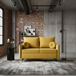 Leon Small 2 Seater Sofa Bed With Storage Bonnell Springs Loose Cushions Upholstered Back 145Cm Yellow - thumbnail 2