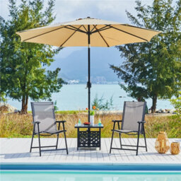 Yaheetech Grey Set Of 2 Outdoor Texteline Folding Dining Chairs With Backrest/ Armrests