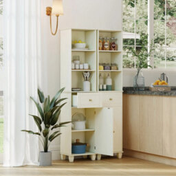 Floor Cabinet W/3 Open Shelves-White 172Cm Tall Bathroom Cabinet Narrow - thumbnail 4
