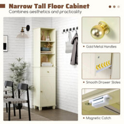 Floor Cabinet W/3 Open Shelves-White 172Cm Tall Bathroom Cabinet Narrow - thumbnail 5