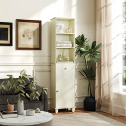 Floor Cabinet W/3 Open Shelves-White 172Cm Tall Bathroom Cabinet Narrow - thumbnail 3