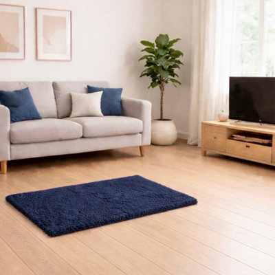 Uetian Navy Blue Shaggy Rug Ultra-Soft Small Area Carpet For Bedside & Corners (60X110 Cm) - image 1