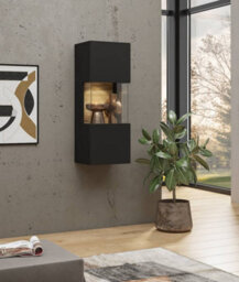 Arte Ava 07 Black Matt & Oak Wotan Wall Hung Cabinet - W360mm X H950mm X D300mm - Modern Display And Storage - thumbnail 3
