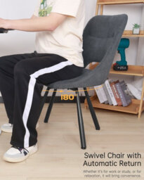 Longtoo Dining Chairs Set Of 2, 360 Degrees Swivel Kitchen Chairs, Ergonomic Upholstered Chair With Metal Legs, Dark Grey - thumbnail 4