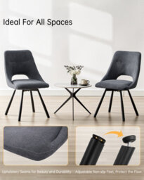 Longtoo Dining Chairs Set Of 2, 360 Degrees Swivel Kitchen Chairs, Ergonomic Upholstered Chair With Metal Legs, Dark Grey - thumbnail 5