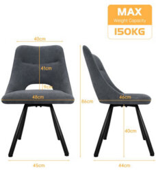 Longtoo Dining Chairs Set Of 2, 360 Degrees Swivel Kitchen Chairs, Ergonomic Upholstered Chair With Metal Legs, Dark Grey - thumbnail 3