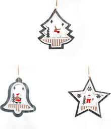 Shatchi Christmas Tree Ornaments Wooden Aesthetic Hanging Decorations Assorted Grey Shapes 3Pcs - thumbnail 2