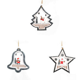 Shatchi Christmas Tree Ornaments Wooden Aesthetic Hanging Decorations Assorted Grey Shapes 3Pcs - thumbnail 1