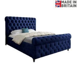 Savana Sleigh Upholstered Soft Velvet Bed Frame - Blue - thumbnail 6