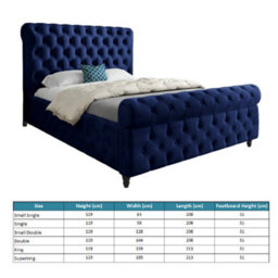 Savana Sleigh Upholstered Soft Velvet Bed Frame - Blue - thumbnail 4