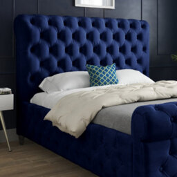Savana Sleigh Upholstered Soft Velvet Bed Frame - Blue - thumbnail 2