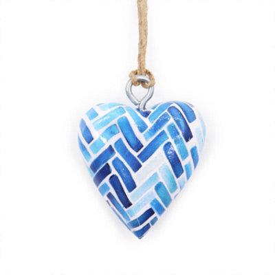 Serenityy Small Decor Wood Heart - Blue Stripes, Small Gloss Printed Wooden Heart For Crafts And Home Accents - image 1