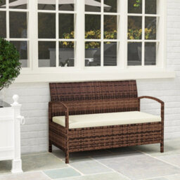 Outsunny Rattan Garden Bench W/ 125L Storage, Cushioned Outdoor Bench, Brown - thumbnail 8