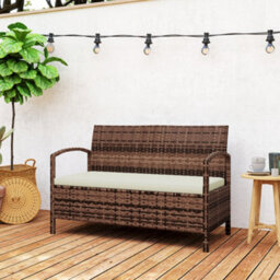 Outsunny Rattan Garden Bench W/ 125L Storage, Cushioned Outdoor Bench, Brown - thumbnail 9