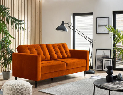 Furniturebox Jenna 3 Seater Burnt Orange Velvet Sofa With Solid Wood Frame - image 1