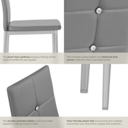 Tectake Set Of 4 Dining Chair Set - High Backrest, Slim Steel Legs & Rhinestone Highlights  - Grey - thumbnail 4