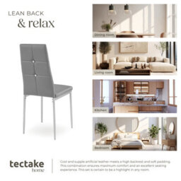 Tectake Set Of 4 Dining Chair Set - High Backrest, Slim Steel Legs & Rhinestone Highlights  - Grey - thumbnail 7