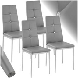Tectake Set Of 4 Dining Chair Set - High Backrest, Slim Steel Legs & Rhinestone Highlights  - Grey