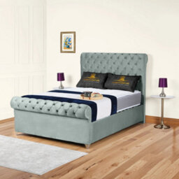 UKBEDFURNITURE Chesterfield Sleigh Grey Plush Velvet Upholstered Bed Frame Only - Slatted Base - 48 Inch Headboard - thumbnail 1