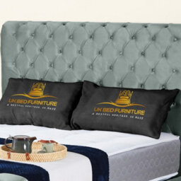UKBEDFURNITURE Chesterfield Sleigh Grey Plush Velvet Upholstered Bed Frame Only - Slatted Base - 48 Inch Headboard - thumbnail 2