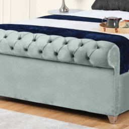 UKBEDFURNITURE Chesterfield Sleigh Grey Plush Velvet Upholstered Bed Frame Only - Slatted Base - 48 Inch Headboard - thumbnail 3