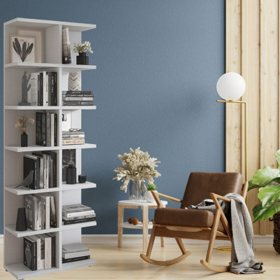 Five Tier Bookcase More 5 Modern Storage Shelving For Living Room Light Grey - image 1