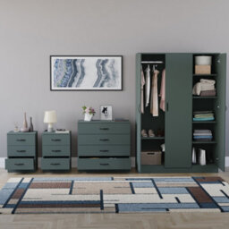 Lassic Vida Designs Riano 4 Piece Bedroom Set (3 Drawer Bedside Chest, 4 Drawer Chest, 3 Door Wardrobe), Green - thumbnail 2