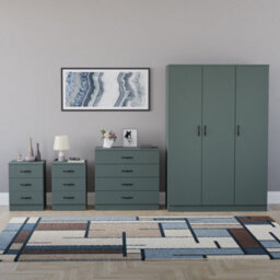 Lassic Vida Designs Riano 4 Piece Bedroom Set (3 Drawer Bedside Chest, 4 Drawer Chest, 3 Door Wardrobe), Green - thumbnail 7