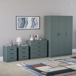 Lassic Vida Designs Riano 4 Piece Bedroom Set (3 Drawer Bedside Chest, 4 Drawer Chest, 3 Door Wardrobe), Green - thumbnail 6