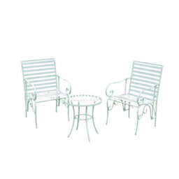 Melody Maison Ornate Metal Sage Green Round Garden Table & Set Of 2 Ornate Garden Chairs - thumbnail 7