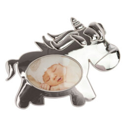 Happy Homewares Cute Unicorn Themed Shiny Nickel Plated Metal Baby Oval Picture Frame - thumbnail 3