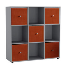 Urbn-Living 9 Cube Grey Wooden Bookcase Shelving Unit With 5 Collapsible Fabric Drawers Orange