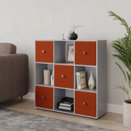 Urbn-Living 9 Cube Grey Wooden Bookcase Shelving Unit With 5 Collapsible Fabric Drawers Orange - thumbnail 3