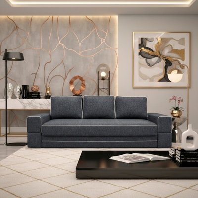 Samanta A Living Room Sofa Bed With Dl Mechanism Storage Compartment Wooden Frame Loose Cushions 251X103X94Cm Graphite - image 1