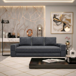 Samanta A Living Room Sofa Bed With Dl Mechanism Storage Compartment Wooden Frame Loose Cushions 251X103X94Cm Graphite