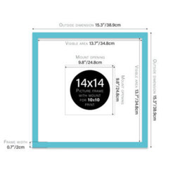 "14X14"" Turquoise Picture Frame - 14X14"" Square Frame With 10X10"" Mount For 14X14""/10X10"" Pictures Moderrn Style Thin Edge, 1 Pack" - thumbnail 2