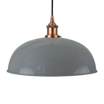 French Grey Worcester Painted Dome Pendant Light With Matt Antique Copper Lamp Holder And Black Twisted Cable - Se Home - image 1
