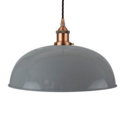 French Grey Worcester Painted Dome Pendant Light With Matt Antique Copper Lamp Holder And Black Twisted Cable - Se Home - thumbnail 1