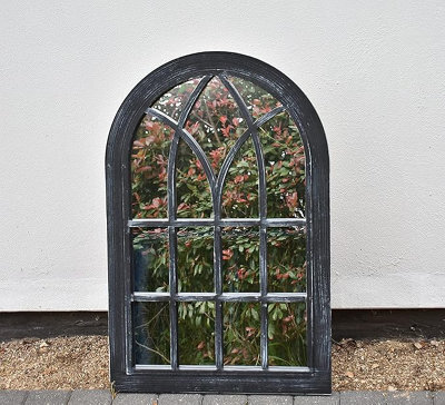 Biznest Black Rustic Window Soho Style Mirror Hallway Vanity Wall Elegant Vintage Style 76X51Cm - image 1