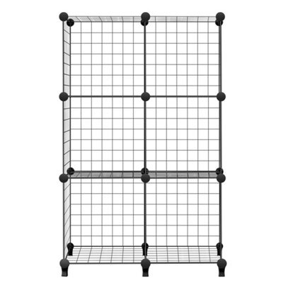 Black 6 Cube Interlocking Storage Unit Metal Wire Mesh Multifunctional - image 1