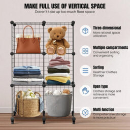 Black 6 Cube Interlocking Storage Unit Metal Wire Mesh Multifunctional - thumbnail 3
