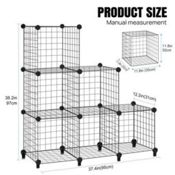Black 6 Cube Interlocking Storage Unit Metal Wire Mesh Multifunctional - thumbnail 2