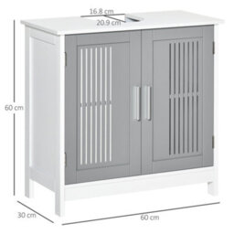 Kleankin Bathroom Pedestal Under Sink Cabinet With Storage Shelf, 2 Doors, Grey - thumbnail 3