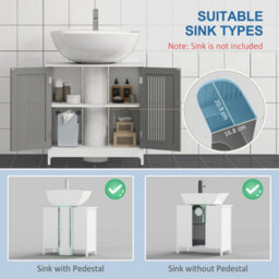 Kleankin Bathroom Pedestal Under Sink Cabinet With Storage Shelf, 2 Doors, Grey - thumbnail 4