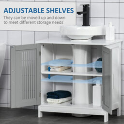 Kleankin Bathroom Pedestal Under Sink Cabinet With Storage Shelf, 2 Doors, Grey - thumbnail 5