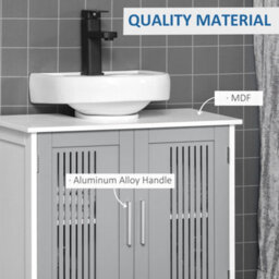 Kleankin Bathroom Pedestal Under Sink Cabinet With Storage Shelf, 2 Doors, Grey - thumbnail 6