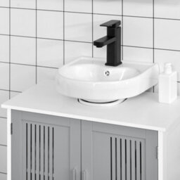 Kleankin Bathroom Pedestal Under Sink Cabinet With Storage Shelf, 2 Doors, Grey - thumbnail 8