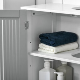 Kleankin Bathroom Pedestal Under Sink Cabinet With Storage Shelf, 2 Doors, Grey - thumbnail 9