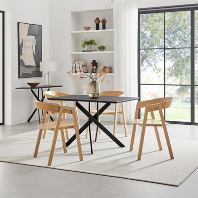 Furniturebox Uk Leonardo Black Top Dining Table & 4 Oak Masa Chairs - image 1