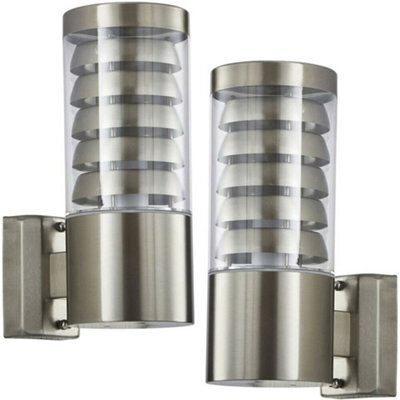 2 Pack Ip44 Outdoor Wall Lamp Stainless Steel Staggered Light Clear Porch Round - image 1